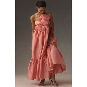 Anthropologie ATSU Dress Maxi Peach Sally Bow Preppy Retro Wedding Size XXS NWT